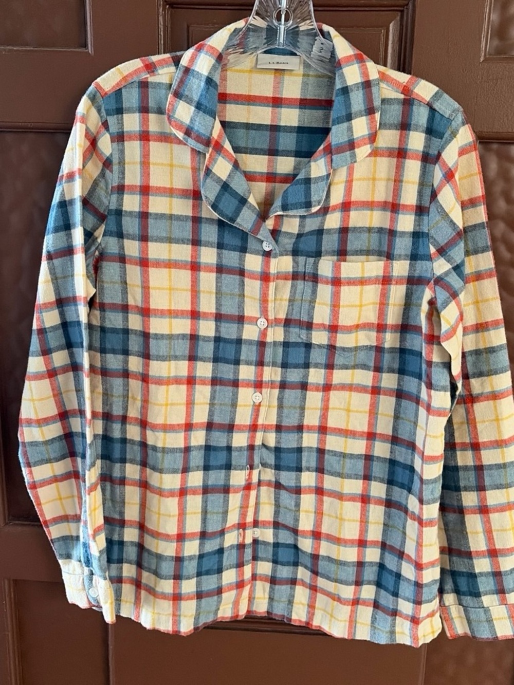 L.L. Bean Plaid Button-Down Shirt in Blue, Red & Cream